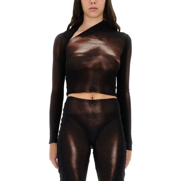 JEAN PAUL GAULTIER Sheer Print Long Sleeve Top Women BROWN T-Shirts & Tops